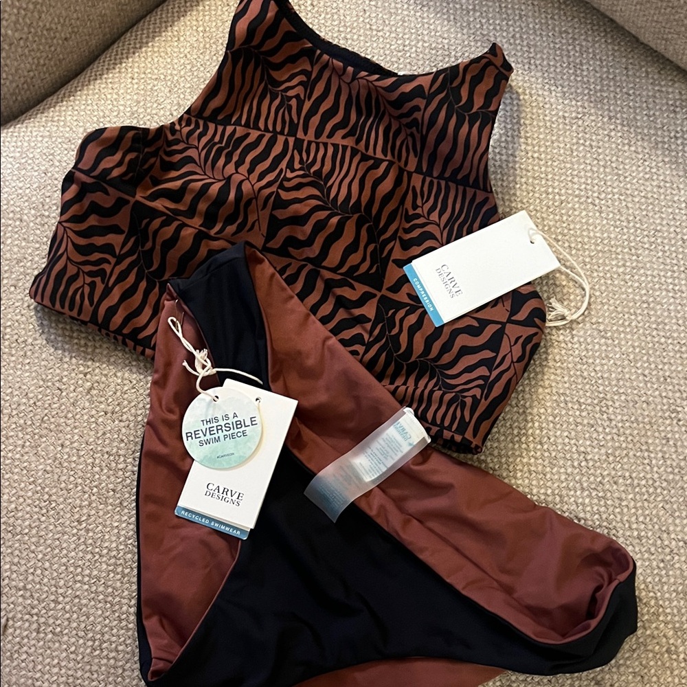 Carve Designs Reversible Rust Zebra & Black Bandeau Swim Top